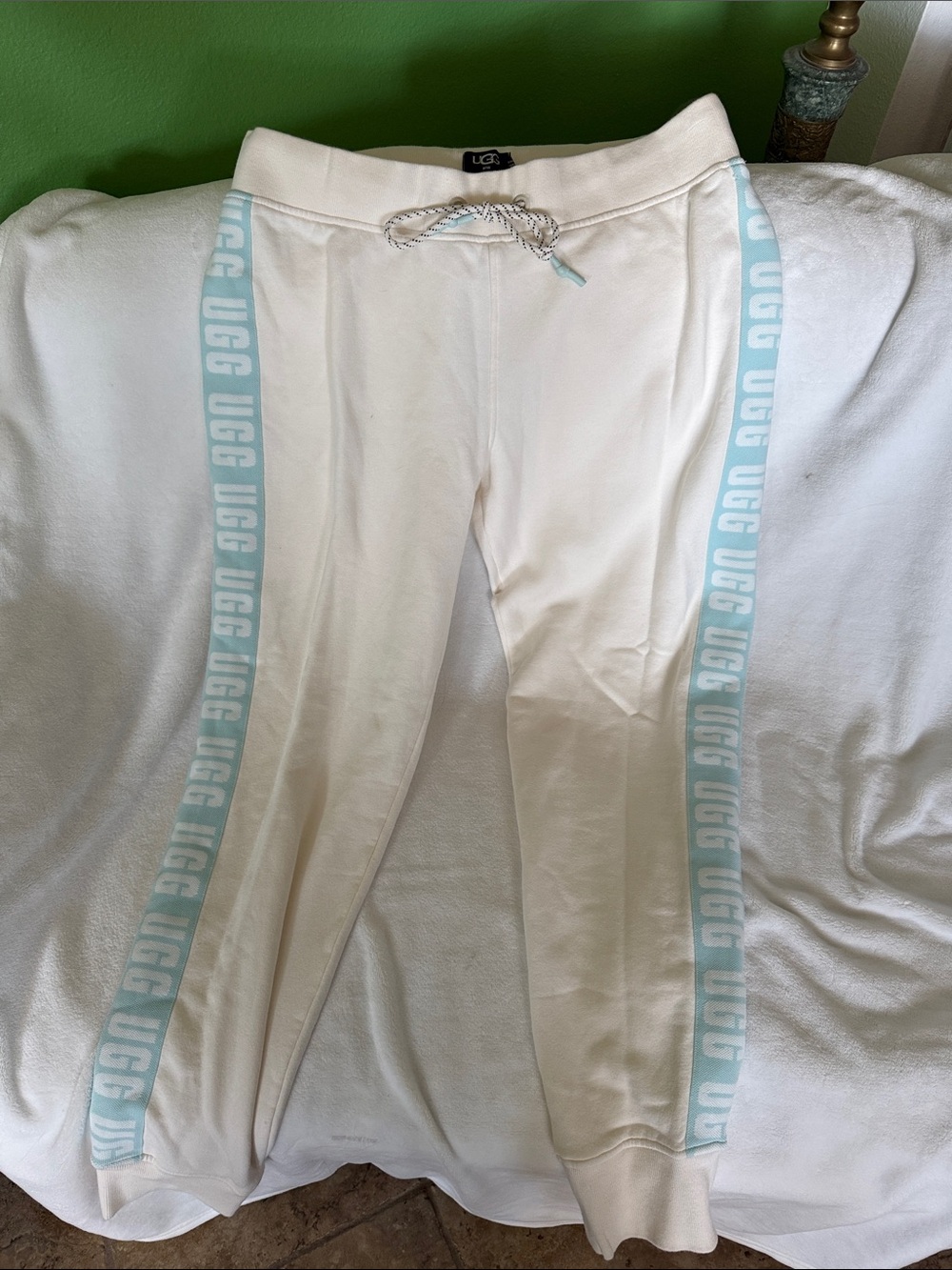UGG Cream Jogger Sweatpants with Light Blue Side Tape